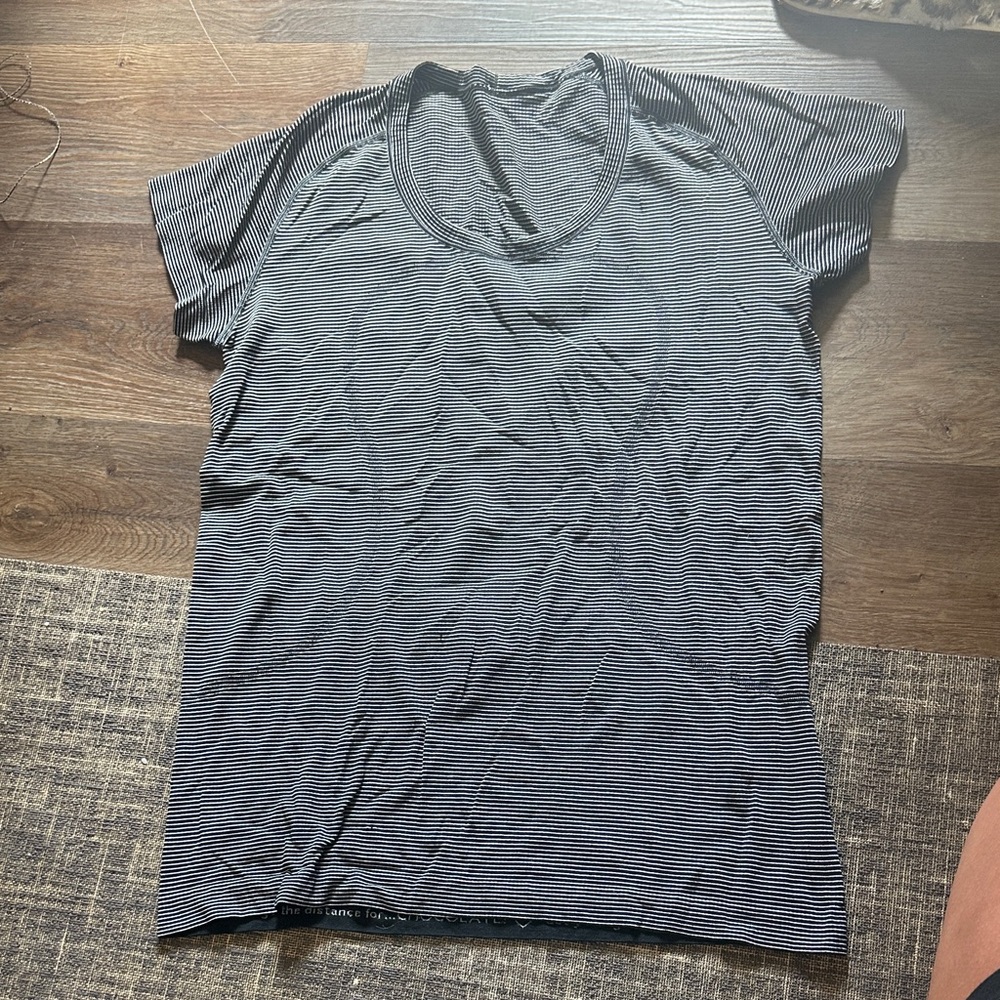 lululemon athletica Black and White Striped Short Sleeve Tee